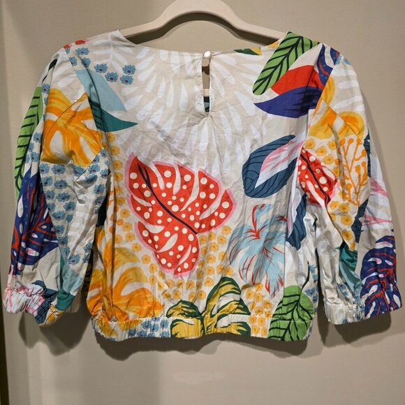 Maude Vivante Colorful Tropical Crop Long Sleeve Shirt Large - Picture 2 of 9